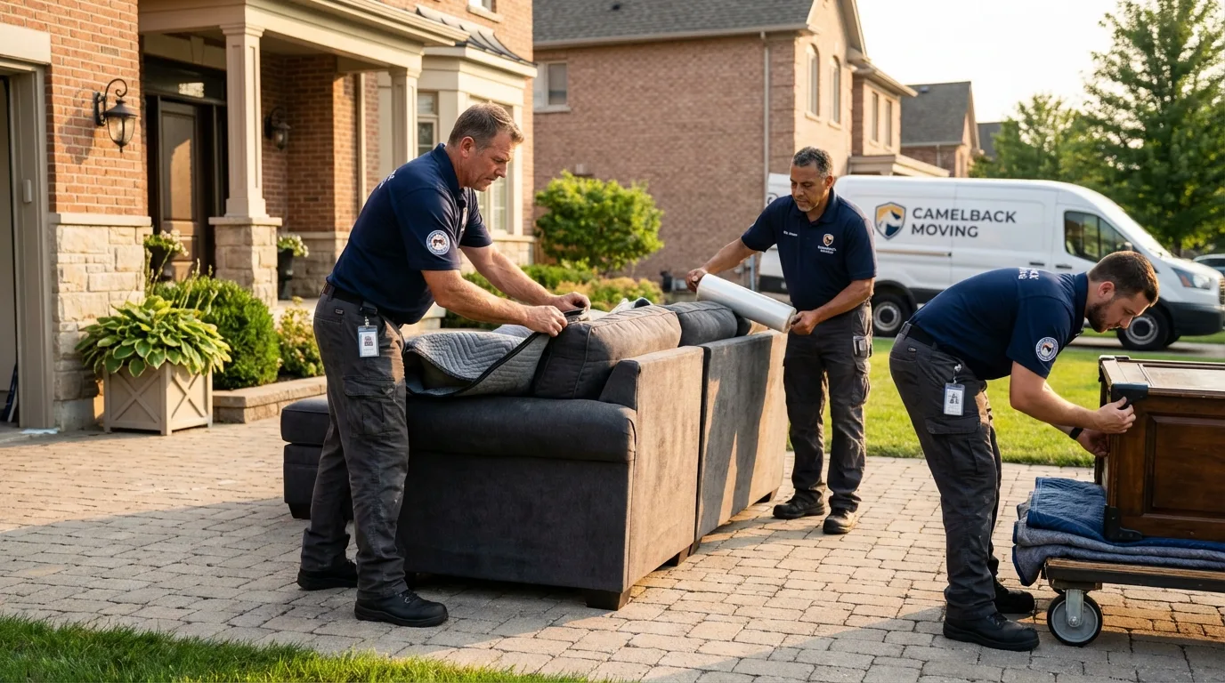 Large estate moving crew wrapping furniture in Assumption, IL